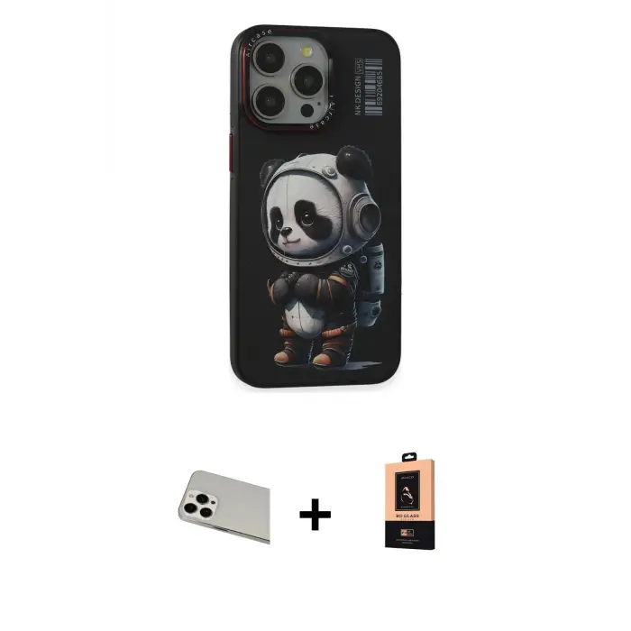 ieg™ iPhone 13 Pro Max Kılıf Siluet Modern Özel Seri - Şeffaf Maxco Cam Ekran Koruyucu + Rainbow Kamera Lens Koruma Cam - BZ
