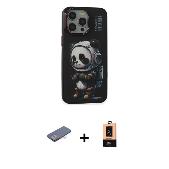 ieg™ iPhone 13 Pro Max Kılıf Siluet Modern Özel Seri - Şeffaf Maxco Cam Ekran Koruyucu + Renkli Kamera Lens Koruma Cam - PE