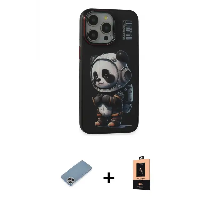 ieg™ iPhone 13 Pro Max Kılıf Siluet Modern Özel Seri - Şeffaf Maxco Cam Ekran Koruyucu + Shine Kamera Lens Koruma Cam - GI
