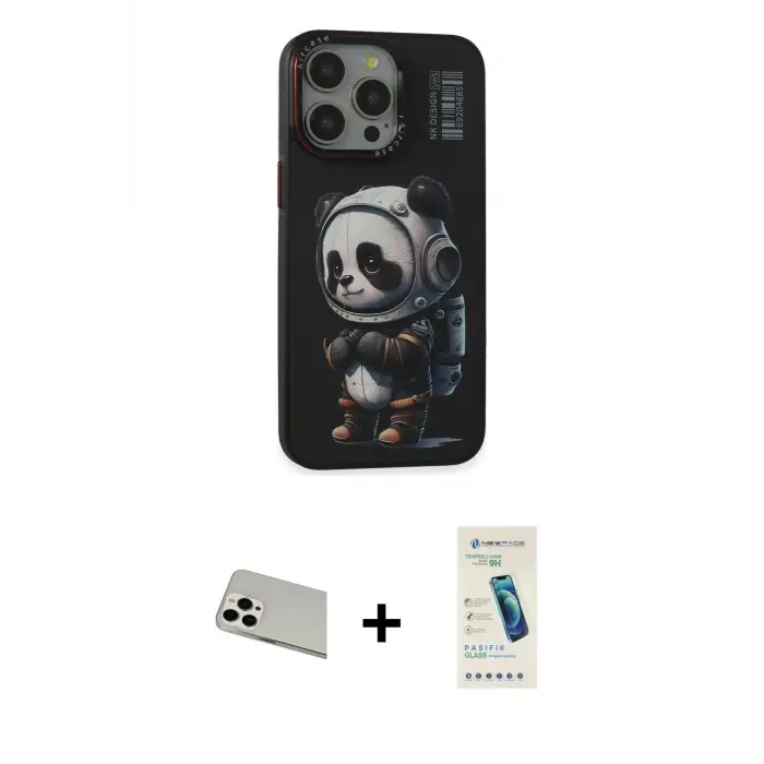 ieg™ iPhone 13 Pro Max Kılıf Siluet Modern Özel Seri - Şeffaf Pasifik Cam Ekran Koruyucu + Rainbow Kamera Lens Koruma Cam - BZ