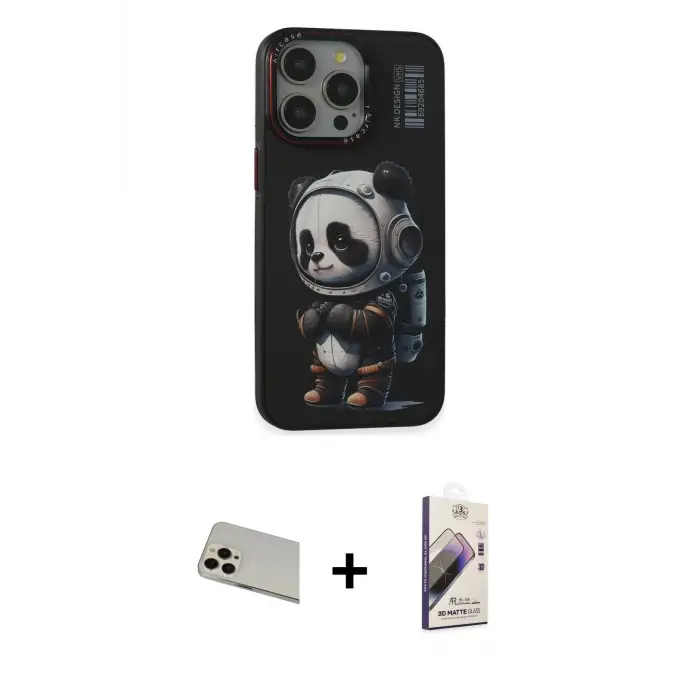 ieg™ iPhone 13 Pro Max Kılıf Siluet Modern Özel Seri - Siyah Bilvis 3D Mat Cam Ekran Koruyucu + Rainbow Kamera Lens Koruma Cam - REGD
