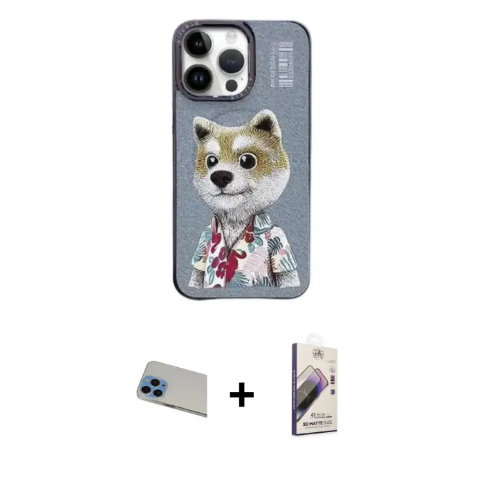 ieg™ iPhone 13 Pro Max Kılıf Siluet Modern Özel Seri - Siyah Bilvis 3D Mat Cam Ekran Koruyucu + Rainbow Kamera Lens Koruma Cam - MI