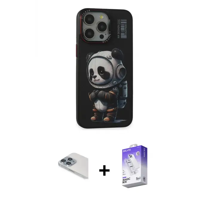 ieg™ iPhone 13 Pro Max Kılıf Siluet Modern Özel Seri - Siyah Bilvis 5in1 3D Magic Cam Ekran Koruyucu + Pers Alüminyum Kamera Lens - SABE