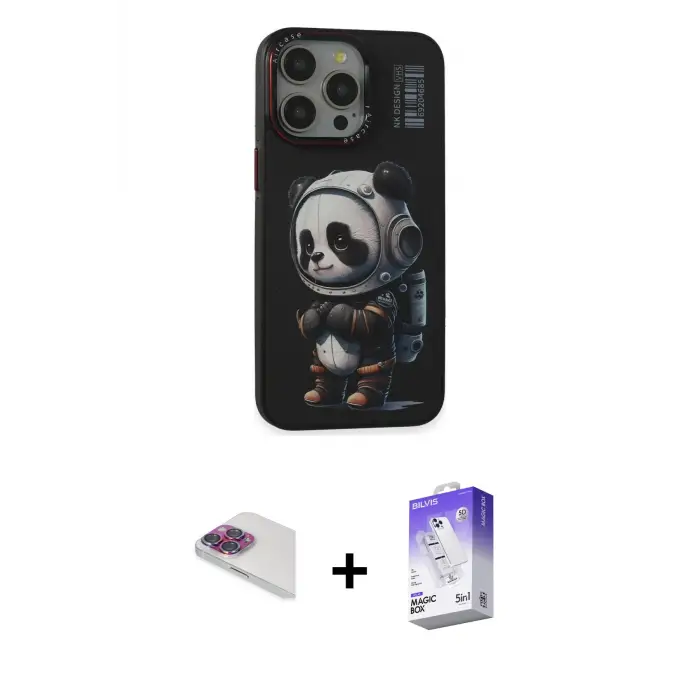 ieg™ iPhone 13 Pro Max Kılıf Siluet Modern Özel Seri - Siyah Bilvis 5in1 3D Magic Cam Ekran Koruyucu + Pers Alüminyum Kamera Lens - GI