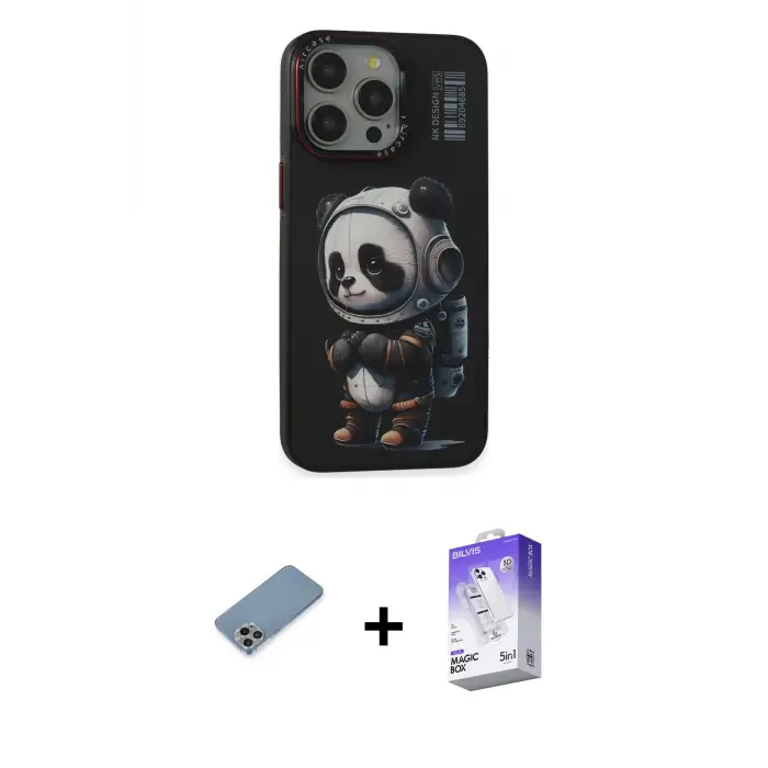 ieg™ iPhone 13 Pro Max Kılıf Siluet Modern Özel Seri - Siyah Bilvis 5in1 3D Magic Cam Ekran Koruyucu + Shine Kamera Lens Koruma Cam - GI