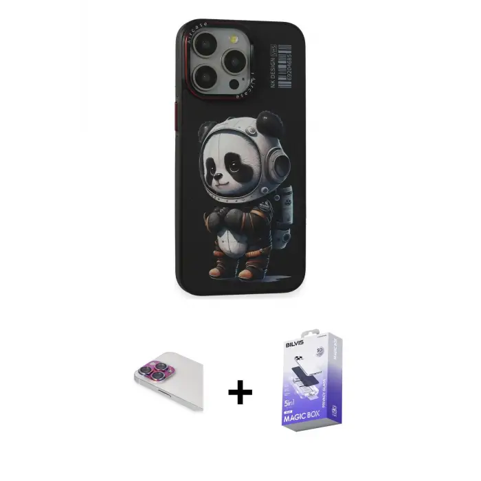 ieg™ iPhone 13 Pro Max Kılıf Siluet Modern Özel Seri - Siyah Bilvis 5in1 5D Magic Hayalet Cam Ekran Koruyucu + Pers Alüminyum Kamera Lens - GI