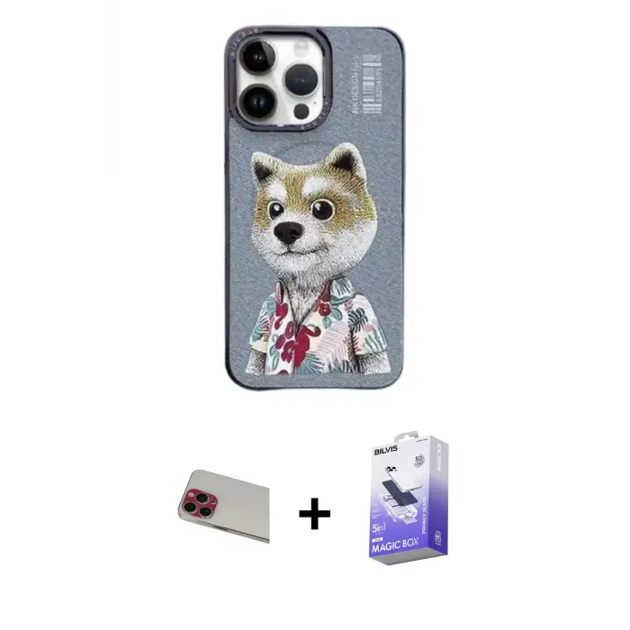 ieg™ iPhone 13 Pro Max Kılıf Siluet Modern Özel Seri - Siyah Bilvis 5in1 5D Magic Hayalet Cam Ekran Koruyucu + Rainbow Kamera Lens Koruma Cam - KI