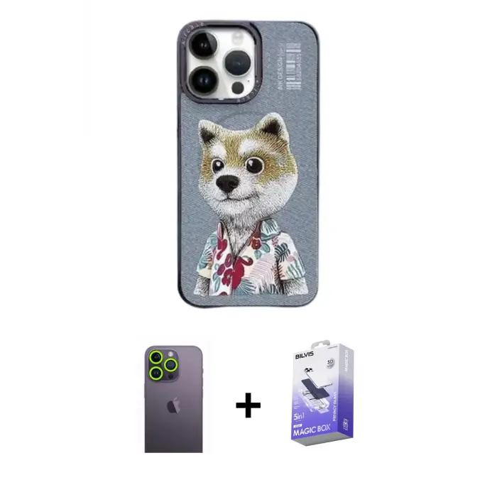 ieg™ iPhone 13 Pro Max Kılıf Siluet Modern Özel Seri - Siyah Bilvis 5in1 5D Magic Hayalet Cam Ekran Koruyucu + Neon Fosforlu Kamera Lens - YL