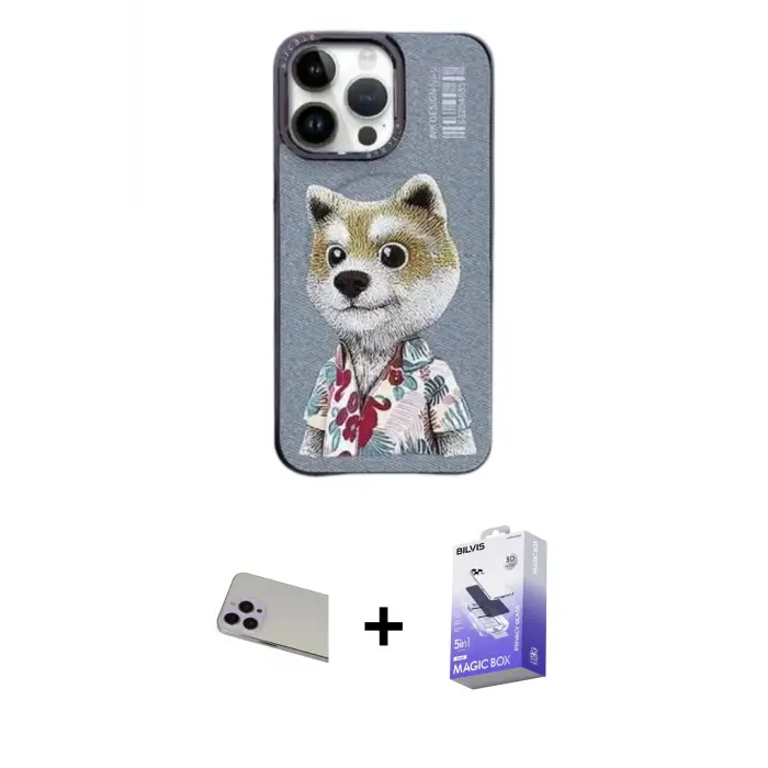 ieg™ iPhone 13 Pro Max Kılıf Siluet Modern Özel Seri - Siyah Bilvis 5in1 5D Magic Hayalet Cam Ekran Koruyucu + Rainbow Kamera Lens Koruma Cam - MR