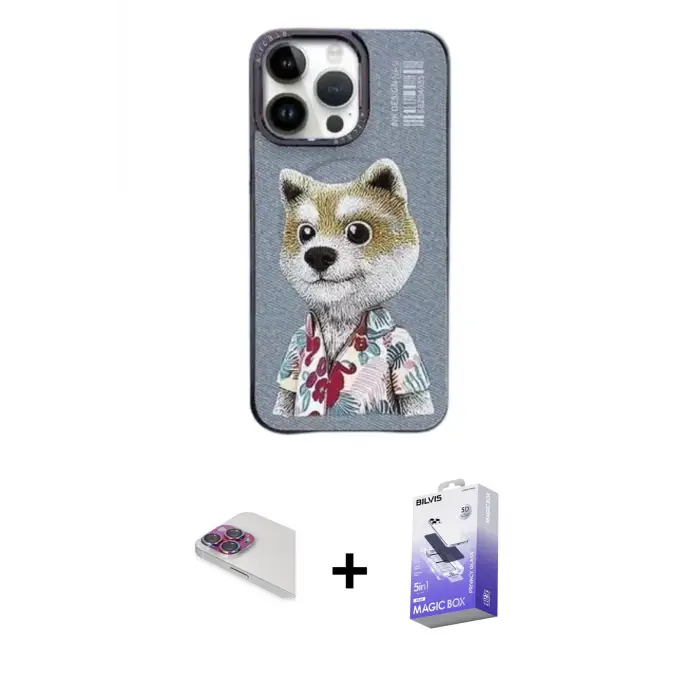 ieg™ iPhone 13 Pro Max Kılıf Siluet Modern Özel Seri - Siyah Bilvis 5in1 5D Magic Hayalet Cam Ekran Koruyucu + Pers Alüminyum Kamera Lens - GI