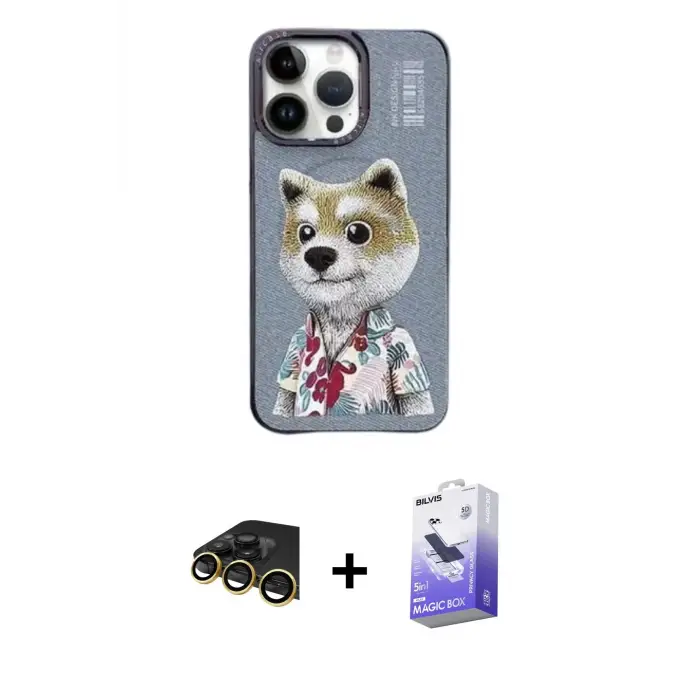 ieg™ iPhone 13 Pro Max Kılıf Siluet Modern Özel Seri - Siyah Bilvis 5in1 5D Magic Hayalet Cam Ekran Koruyucu + Raze Metal Kamera Lens - GD
