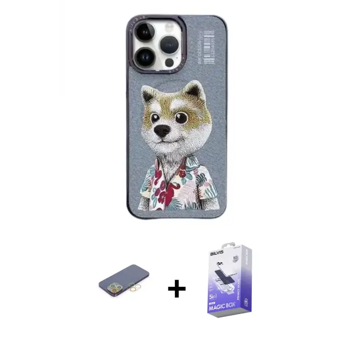ieg™ iPhone 13 Pro Max Kılıf Siluet Modern Özel Seri - Siyah Bilvis 5in1 5D Magic Hayalet Cam Ekran Koruyucu + Renkli Kamera Lens Koruma Cam - SI