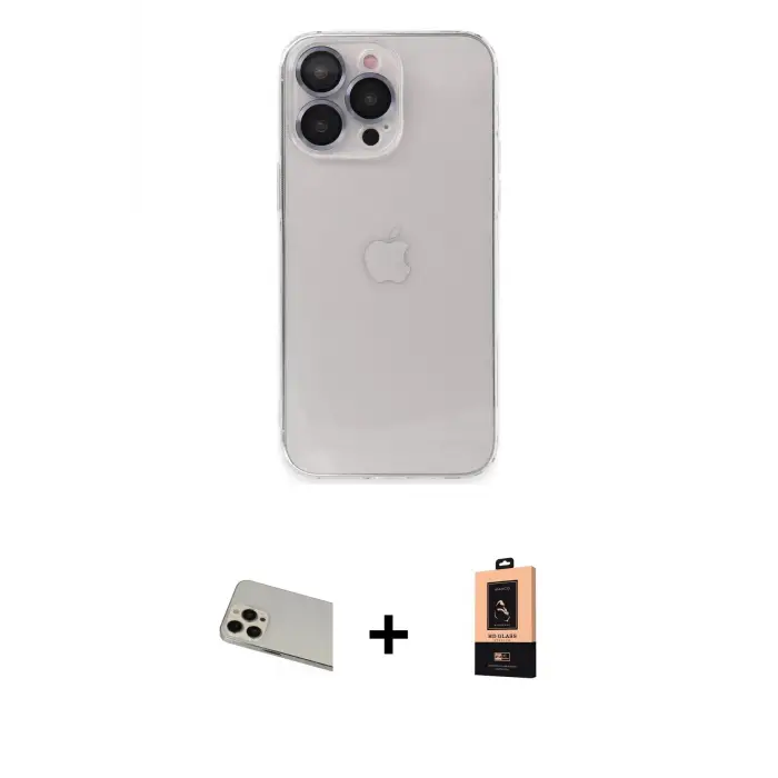 ieg™ iPhone 13 Pro Max Kılıf Ufuk Minimal Özel Seri - Şeffaf Maxco Cam Ekran Koruyucu + Rainbow Kamera Lens Koruma Cam - REGD