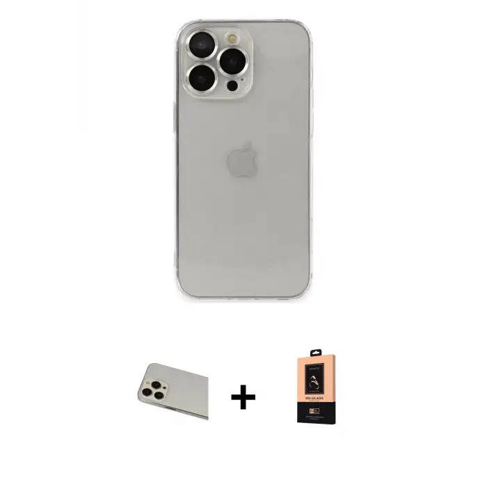 ieg™ iPhone 13 Pro Max Kılıf Ufuk Minimal Özel Seri - Şeffaf Maxco Cam Ekran Koruyucu + Rainbow Kamera Lens Koruma Cam - REGD