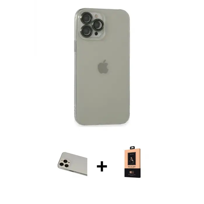 ieg™ iPhone 13 Pro Max Kılıf Ufuk Minimal Özel Seri - Şeffaf Maxco Cam Ekran Koruyucu + Rainbow Kamera Lens Koruma Cam - REGD