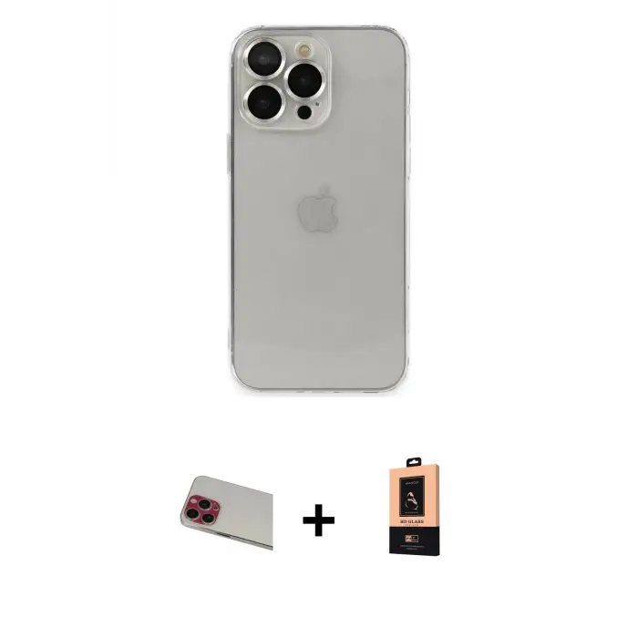 ieg™ iPhone 13 Pro Max Kılıf Ufuk Minimal Özel Seri - Şeffaf Maxco Cam Ekran Koruyucu + Rainbow Kamera Lens Koruma Cam - KI