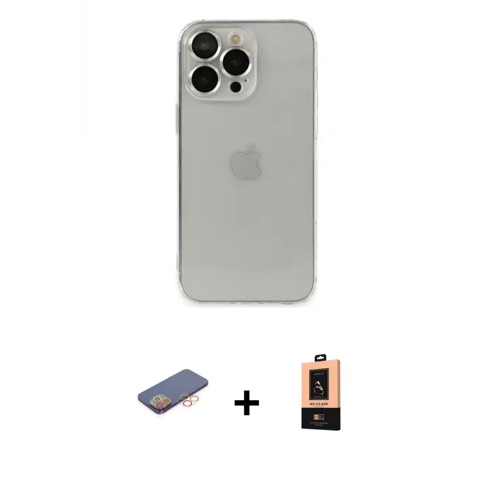 ieg™ iPhone 13 Pro Max Kılıf Ufuk Minimal Özel Seri - Şeffaf Maxco Cam Ekran Koruyucu + Renkli Kamera Lens Koruma Cam - TU
