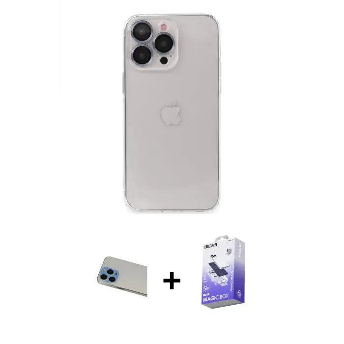 ieg™ iPhone 13 Pro Max Kılıf Ufuk Minimal Özel Seri - Siyah Bilvis 5in1 5D Magic Hayalet Cam Ekran Koruyucu + Rainbow Kamera Lens Koruma Cam - MI