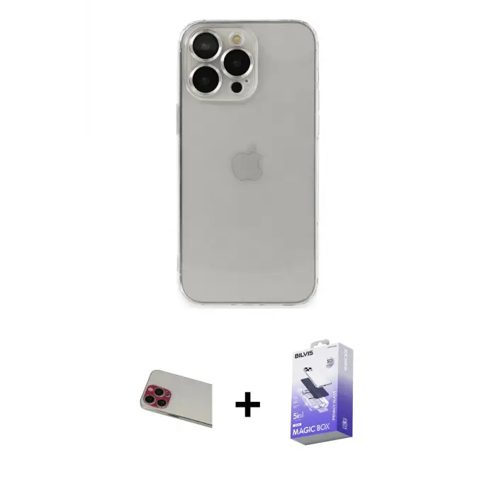 ieg™ iPhone 13 Pro Max Kılıf Ufuk Minimal Özel Seri - Siyah Bilvis 5in1 5D Magic Hayalet Cam Ekran Koruyucu + Rainbow Kamera Lens Koruma Cam - KI