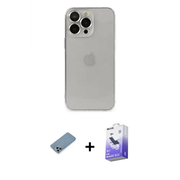 ieg™ iPhone 13 Pro Max Kılıf Ufuk Minimal Özel Seri - Siyah Bilvis 5in1 5D Magic Hayalet Cam Ekran Koruyucu + Shine Kamera Lens Koruma Cam - GI