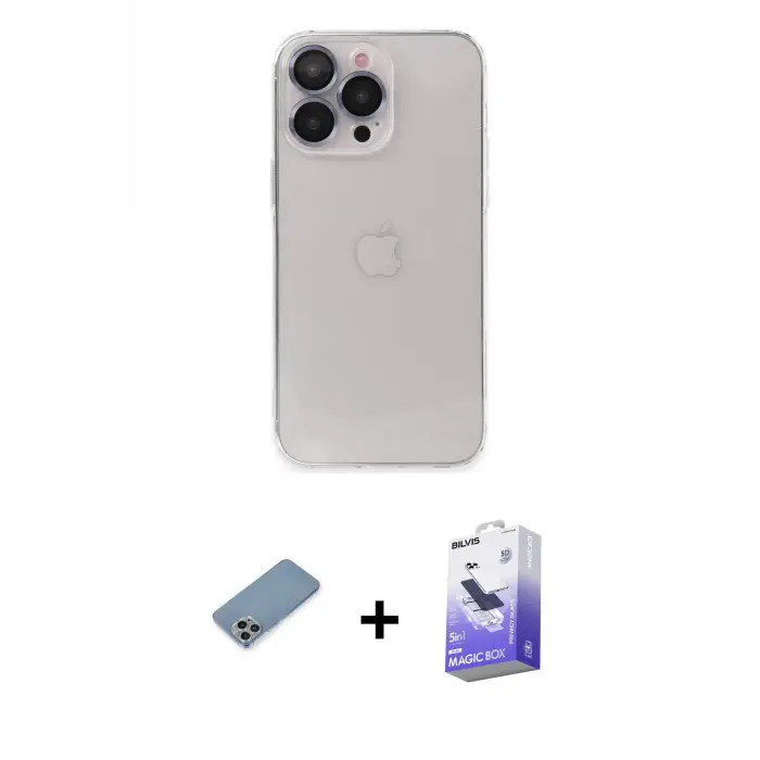 ieg™ iPhone 13 Pro Max Kılıf Ufuk Minimal Özel Seri - Siyah Bilvis 5in1 5D Magic Hayalet Cam Ekran Koruyucu + Shine Kamera Lens Koruma Cam - GI