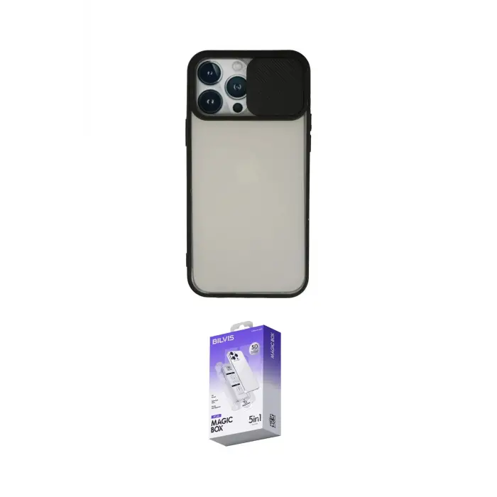 ieg™ iPhone 13 Pro Max Kılıf Vadi Çizgi - Siyah Bilvis 5in1 3D Magic Cam Ekran Koruyucu
