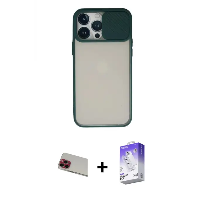ieg™ iPhone 13 Pro Max Kılıf Vadi Çizgi - Siyah Bilvis 5in1 3D Magic Cam Ekran Koruyucu + Rainbow Kamera Lens Koruma Cam - KI