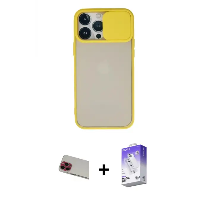ieg™ iPhone 13 Pro Max Kılıf Vadi Çizgi - Siyah Bilvis 5in1 3D Magic Cam Ekran Koruyucu + Rainbow Kamera Lens Koruma Cam - KI