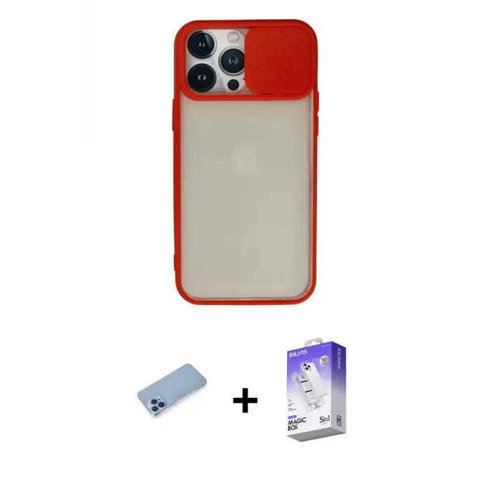 ieg™ iPhone 13 Pro Max Kılıf Vadi Çizgi - Siyah Bilvis 5in1 3D Magic Cam Ekran Koruyucu + Shine Kamera Lens Koruma Cam - MI