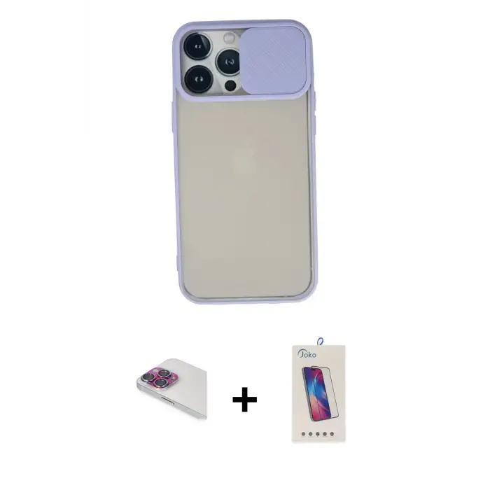 ieg™ iPhone 13 Pro Max Kılıf Vadi Çizgi - Siyah Joko 5D Cam + Pers Alüminyum Kamera Lens - GI