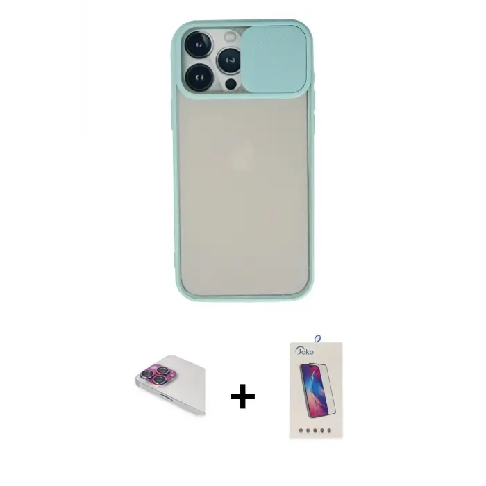 ieg™ iPhone 13 Pro Max Kılıf Vadi Çizgi - Siyah Joko 5D Cam + Pers Alüminyum Kamera Lens - GI