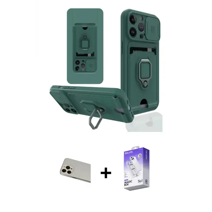 ieg™ iPhone 13 Pro Max Kılıf Vadi Form Prime - Siyah Bilvis 5in1 3D Magic Cam Ekran Koruyucu + Rainbow Kamera Lens Koruma Cam - REGD