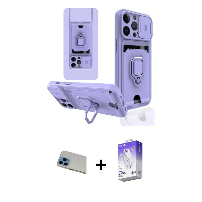 ieg™ iPhone 13 Pro Max Kılıf Vadi Form Prime - Siyah Bilvis 5in1 3D Magic Cam Ekran Koruyucu + Rainbow Kamera Lens Koruma Cam - MI