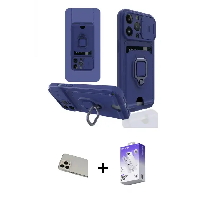 ieg™ iPhone 13 Pro Max Kılıf Vadi Form Prime - Siyah Bilvis 5in1 3D Magic Cam Ekran Koruyucu + Rainbow Kamera Lens Koruma Cam - REGD