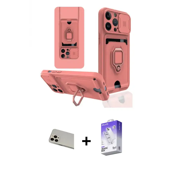 ieg™ iPhone 13 Pro Max Kılıf Vadi Form Prime - Siyah Bilvis 5in1 3D Magic Cam Ekran Koruyucu + Rainbow Kamera Lens Koruma Cam - REGD