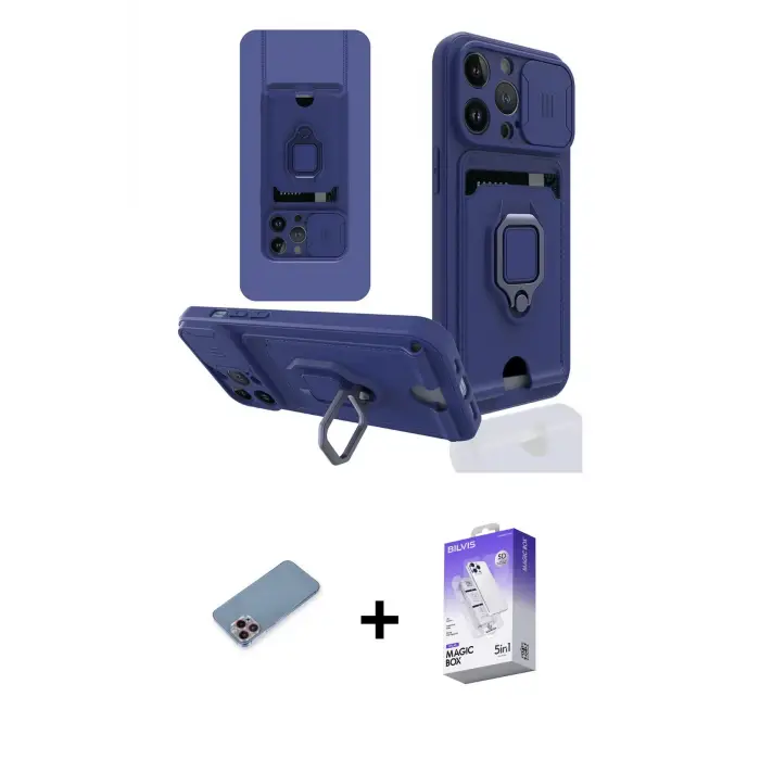 ieg™ iPhone 13 Pro Max Kılıf Vadi Form Prime - Siyah Bilvis 5in1 3D Magic Cam Ekran Koruyucu + Shine Kamera Lens Koruma Cam - PE