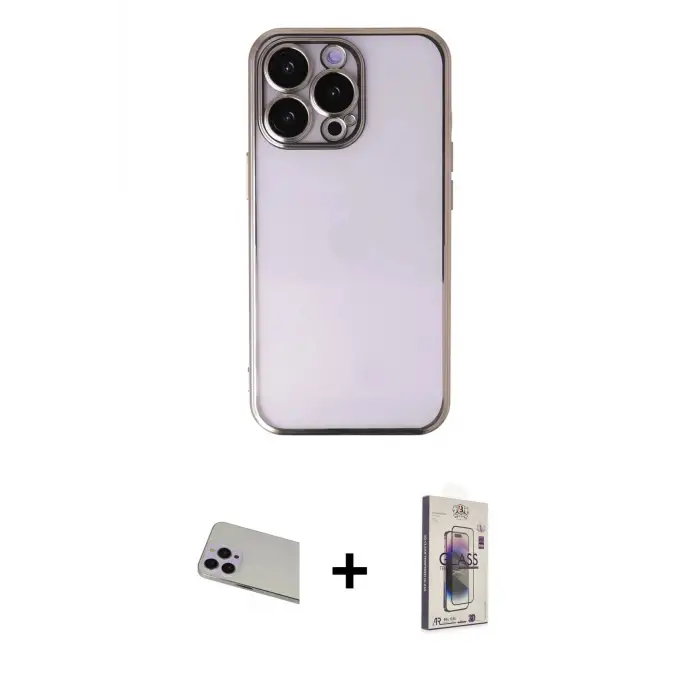 ieg™ iPhone 13 Pro Max Kılıf Vadi Minimal - Siyah Bilvis 3D Cam Ekran Koruyucu + Rainbow Kamera Lens Koruma Cam - MR