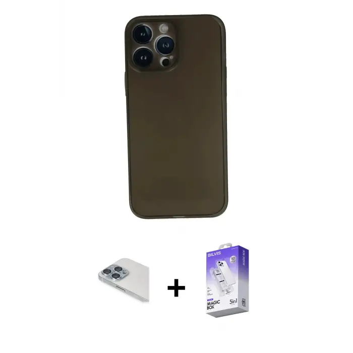 ieg™ iPhone 13 Pro Max Kılıf Yadigar Yansıma Serisi - Siyah Bilvis 5in1 3D Magic Cam Ekran Koruyucu + Pers Alüminyum Kamera Lens - SABE