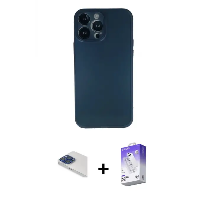 ieg™ iPhone 13 Pro Max Kılıf Yadigar Yansıma Serisi - Siyah Bilvis 5in1 3D Magic Cam Ekran Koruyucu + Pers Alüminyum Kamera Lens - LT