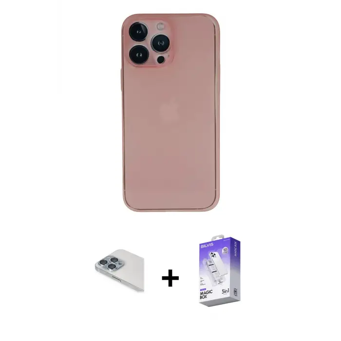 ieg™ iPhone 13 Pro Max Kılıf Yadigar Yansıma Serisi - Siyah Bilvis 5in1 3D Magic Cam Ekran Koruyucu + Pers Alüminyum Kamera Lens - SABE