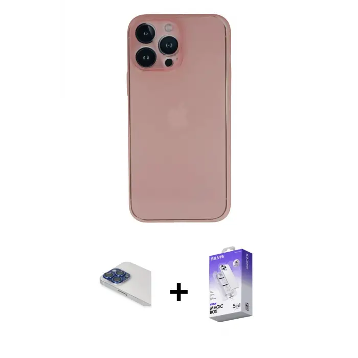ieg™ iPhone 13 Pro Max Kılıf Yadigar Yansıma Serisi - Siyah Bilvis 5in1 3D Magic Cam Ekran Koruyucu + Pers Alüminyum Kamera Lens - LT