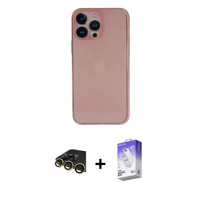 ieg™ iPhone 13 Pro Max Kılıf Yadigar Yansıma Serisi - Siyah Bilvis 5in1 3D Magic Cam Ekran Koruyucu + Raze Metal Kamera Lens - GD