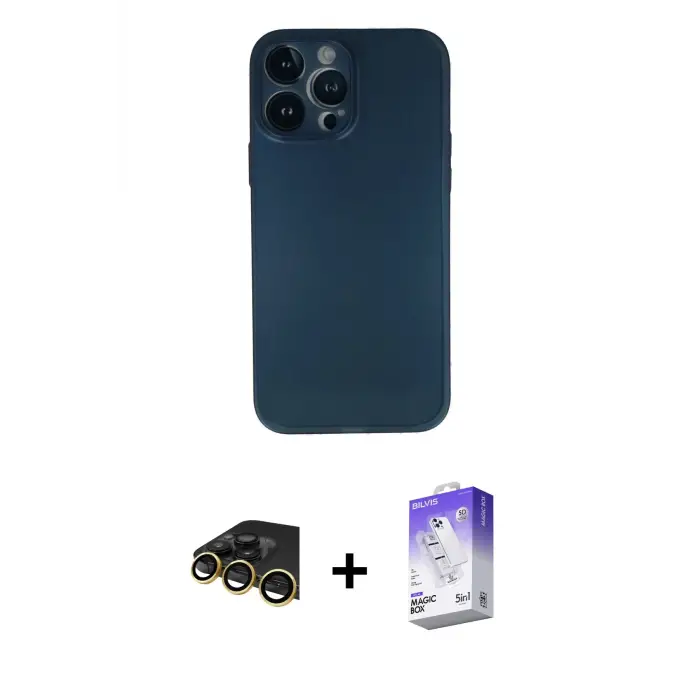 ieg™ iPhone 13 Pro Max Kılıf Yadigar Yansıma Serisi - Siyah Bilvis 5in1 3D Magic Cam Ekran Koruyucu + Raze Metal Kamera Lens - GD