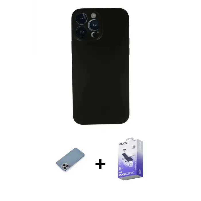 ieg™ iPhone 13 Pro Max Kılıf Yadigar Yansıma Serisi - Siyah Bilvis 5in1 5D Magic Hayalet Cam Ekran Koruyucu + Shine Kamera Lens Koruma Cam - GI