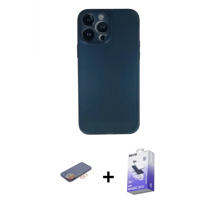 ieg™ iPhone 13 Pro Max Kılıf Yadigar Yansıma Serisi - Siyah Bilvis 5in1 5D Magic Hayalet Cam Ekran Koruyucu + Renkli Kamera Lens Koruma Cam - TU