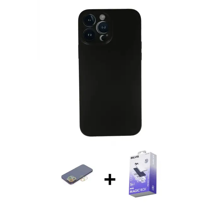 ieg™ iPhone 13 Pro Max Kılıf Yadigar Yansıma Serisi - Siyah Bilvis 5in1 5D Magic Hayalet Cam Ekran Koruyucu + Renkli Kamera Lens Koruma Cam - SI
