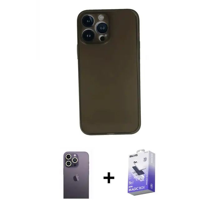 ieg™ iPhone 13 Pro Max Kılıf Yadigar Yansıma Serisi - Siyah Bilvis 5in1 5D Magic Hayalet Cam Ekran Koruyucu + Neon Fosforlu Kamera Lens - BZ