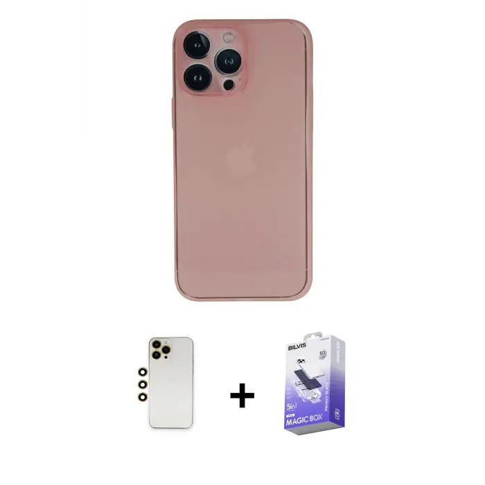 ieg™ iPhone 13 Pro Max Kılıf Yadigar Yansıma Serisi - Siyah Bilvis 5in1 5D Magic Hayalet Cam Ekran Koruyucu + Shine Kamera Lens - GD