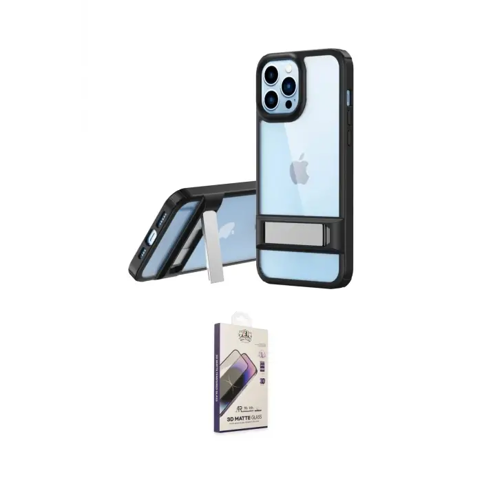 ieg™ iPhone 13 Pro Max Kılıf Yadigar Yansıma - Siyah Bilvis 3D Mat Cam Ekran Koruyucu
