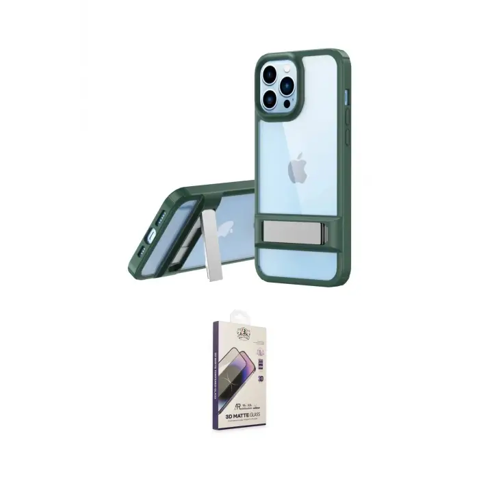 ieg™ iPhone 13 Pro Max Kılıf Yadigar Yansıma - Siyah Bilvis 3D Mat Cam Ekran Koruyucu